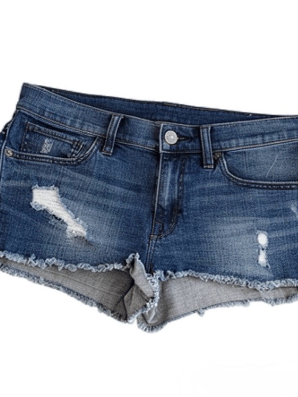 EXPRESS Raw Hem Distressed Jean Shorts - Dark Blue